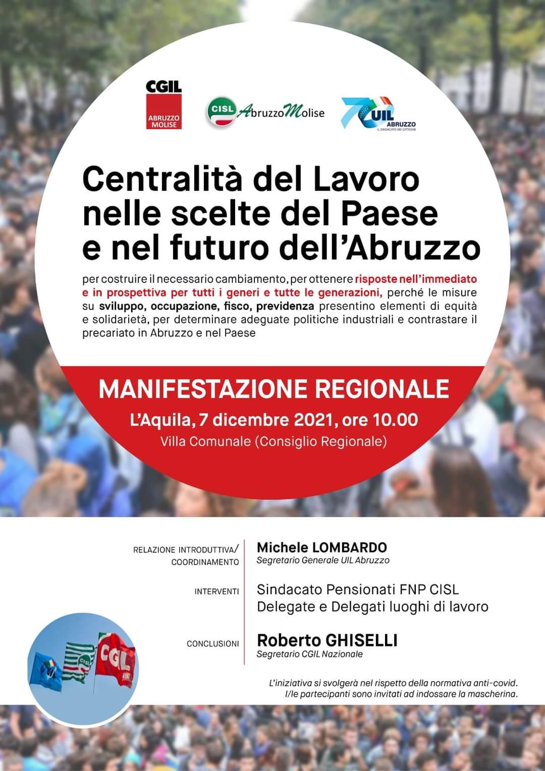 Manifestazione CGIL CISL UIL Abruzzo 7 dic 21