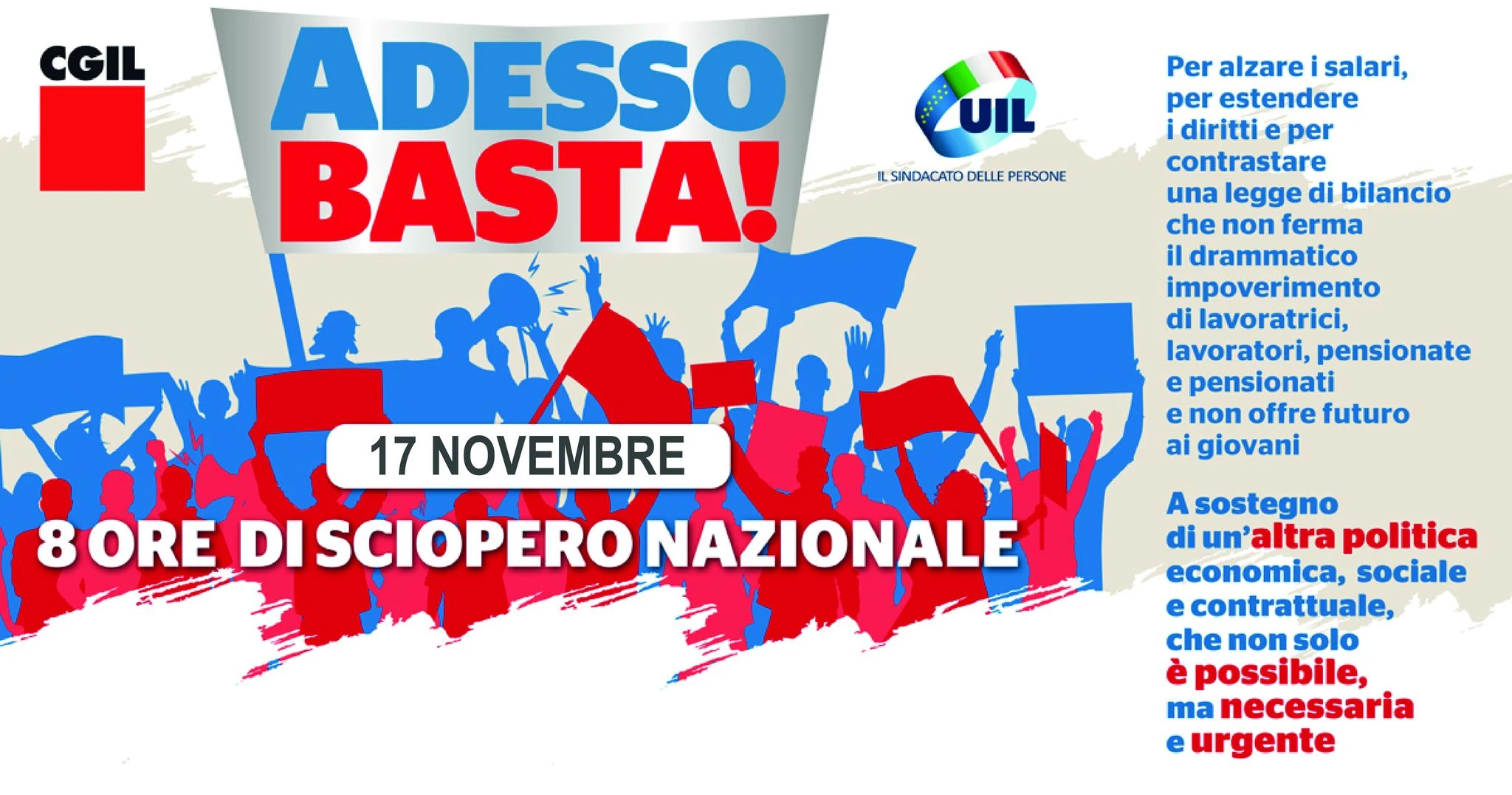 Diritti, lavoro, giustizia sociale: in Abruzzo e in Molise il 17 novembre SCIOPERO GENERALE